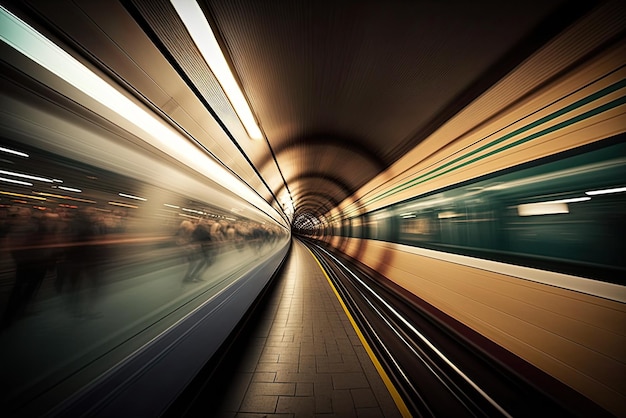 La fotografia a lunga esposizione del treno della metropolitana sfocata è veloce Realizzata con l'IA generativa