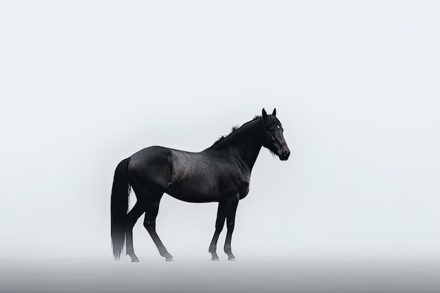 La fotografia minimalista di un cavallo nero