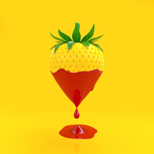 La fragola è passata da rossa a gialla. Rendering 3D.