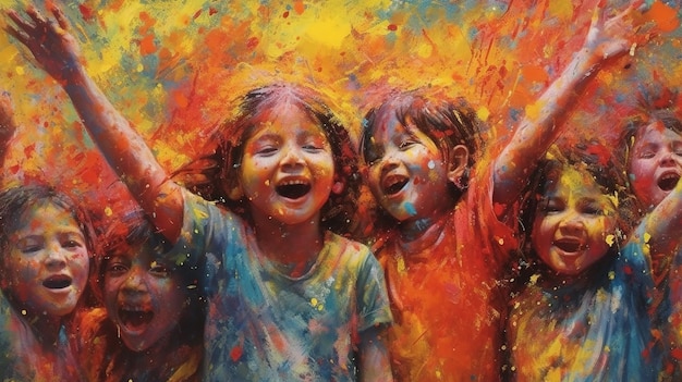 La gente celebra la festa di Holi, la festa dei colori.