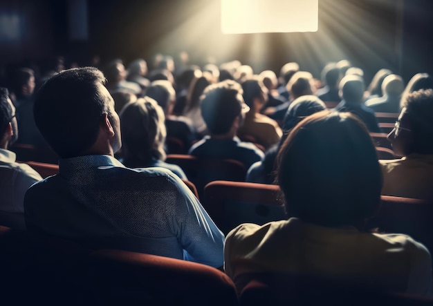 La gente si siede nella sala conferenze.