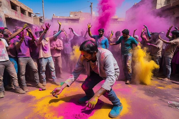 La gente vomita vernici di Holi.