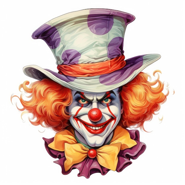 La gioiosa allegria di un capriccioso clown di Halloween Vibrant Clipart su uno sfondo bianco croccante