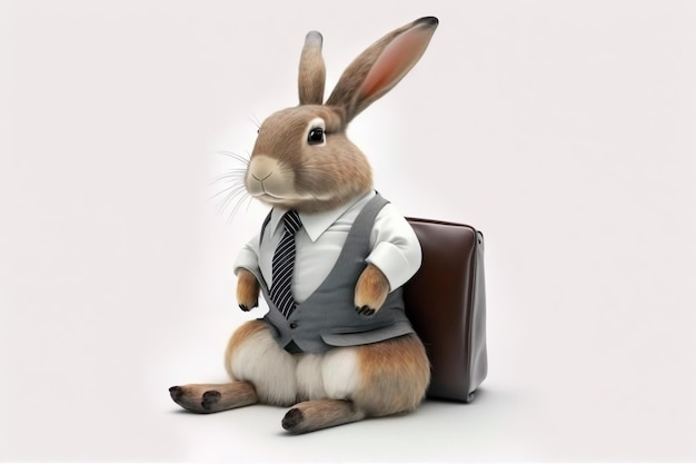 La giornata lavorativa di un coniglio alla ricerca di divertimento e produttività nel mondo degli affari Illustrazione generata dall'intelligenza artificiale