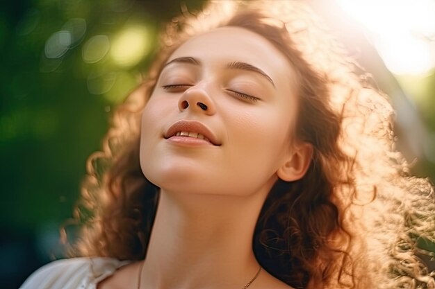 La giovane bella donna sta rilassando e chiudendo gli occhi facendo meditazione