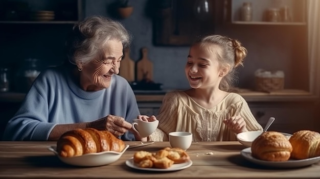 la giovane figlia guarda la vecchia madre cuoca in cucina