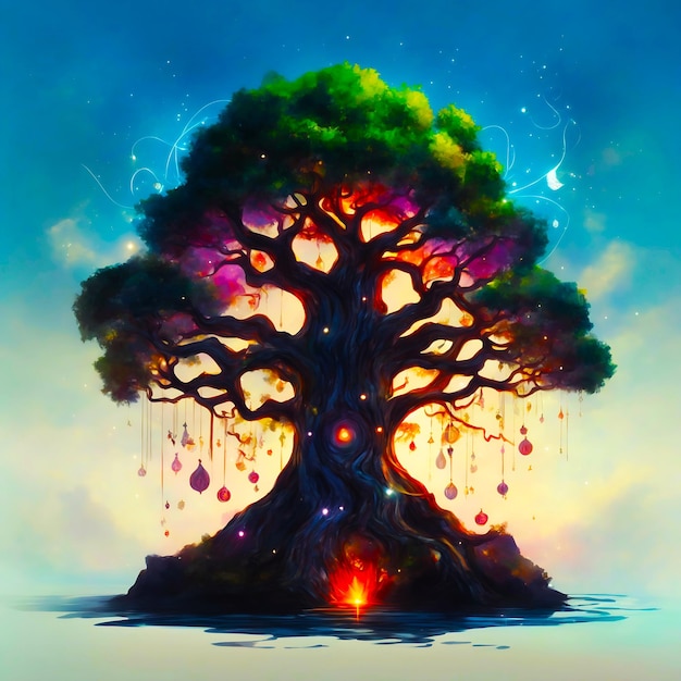 La grafica della maglietta di un albero magico generato da Ai