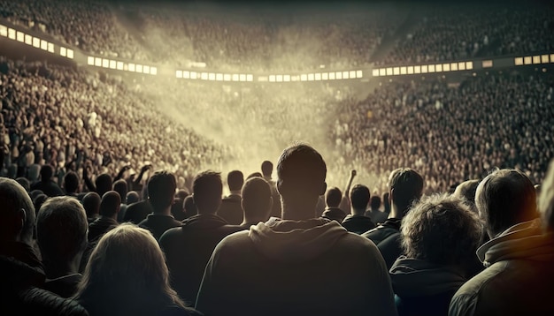 La grande partita o il concerto in uno stadio pieno di tifosi acclamanti IA generativa