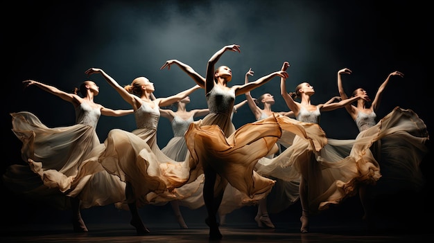 la grazia e la potenza di un ensemble di balletto in una performance sincronizzata con un otturatore ad alta velocità che ne congela i movimenti precisi per creare una scena dinamica e visivamente sbalorditiva