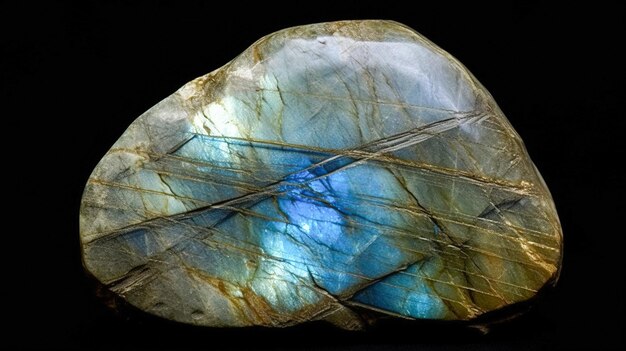 La labradorite è una rara pietra geologica naturale preziosa su sfondo sfumato in chiave isolata bassa