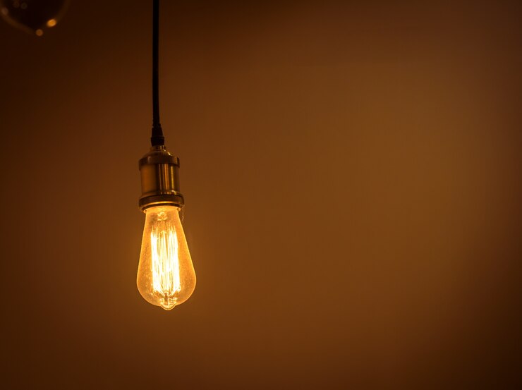 La lampadina ad incandescenza sta appendendo la stanza interna decorata.