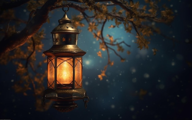 La lanterna luminosa illumina la notte buia con la spiritualità