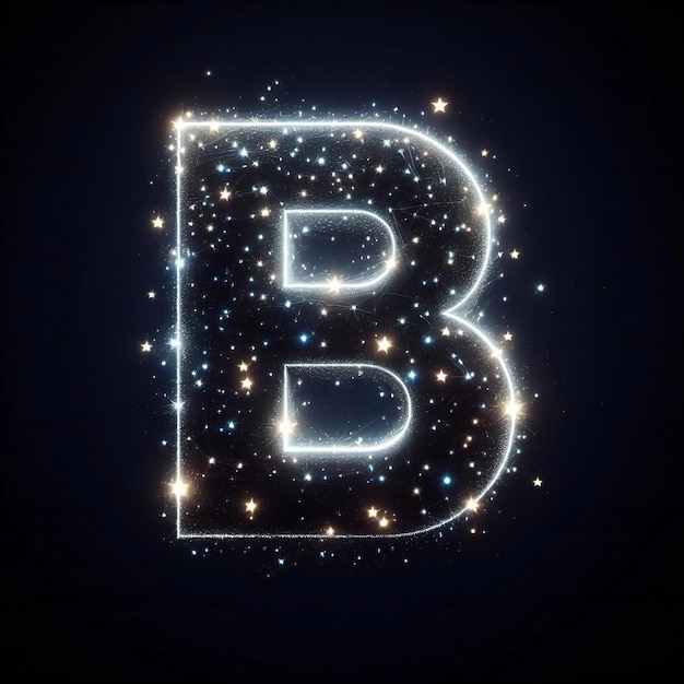 la lettera B è illuminata da stelle ed è circondata da uno sfondo scuro