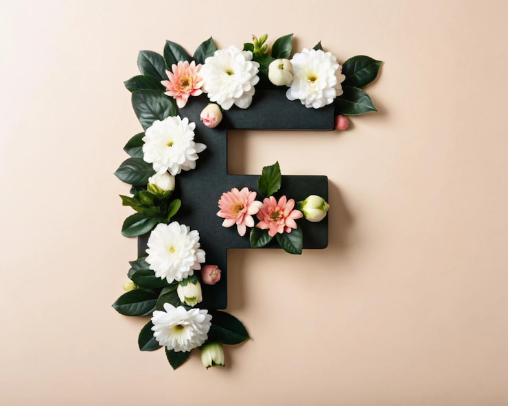 Foto la lettera f è fatta di fiori e foglie