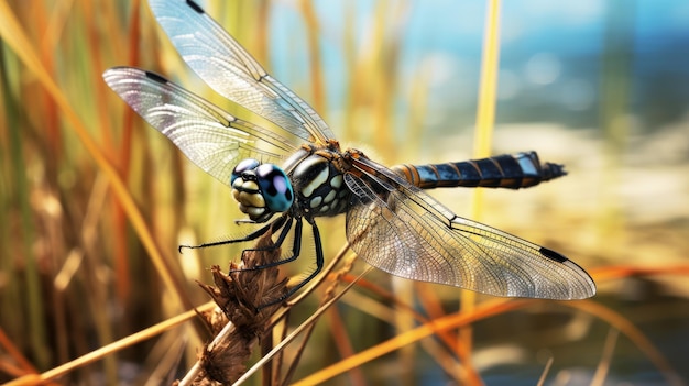 La libellula appollaiata sulla canna