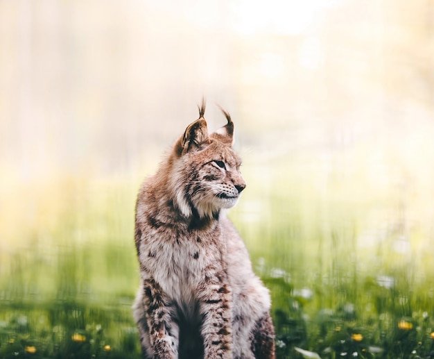 La lince seduta sul campo