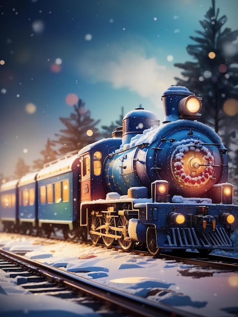 La locomotiva di Natale Una festosa scena invernale Cartolina di Natale