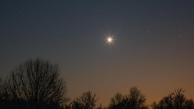 La luce brillante della stella illumina il cielo notturno e crea una bella scena