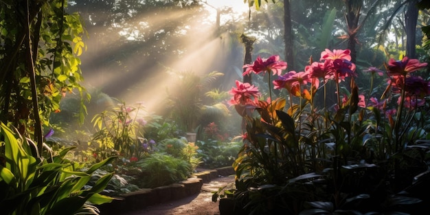 La luce del mattino nel bellissimo giardino della giungla