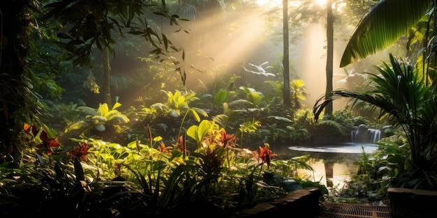 La luce del mattino nel bellissimo giardino della giungla