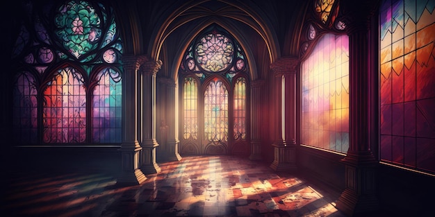 La luce del sole risplende attraverso le alte vetrate della chiesa