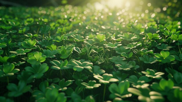 La luce del sole scorre dolcemente attraverso un lussureggiante campo di trifoglio