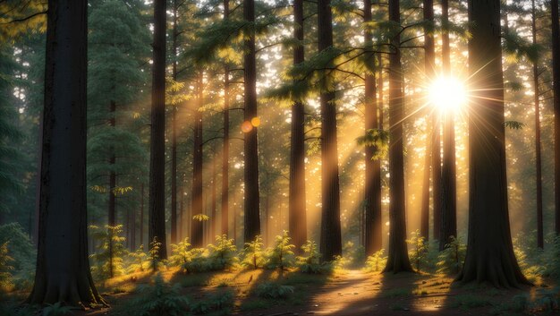 La luce del sole tra gli alberi alti Una fotografia macro