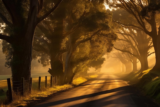 La luce dorata su una strada di campagna