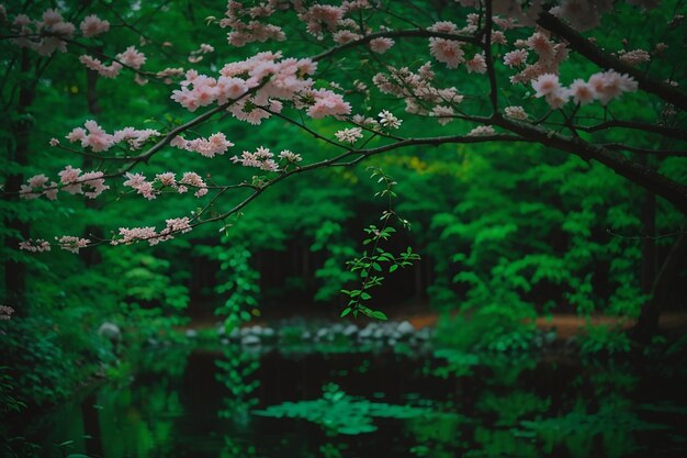 La luce serale splende sull'erba verde e sui fiori dei campi