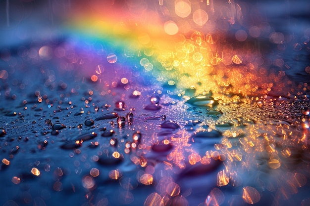 La luce solare si rifracta attraverso le gocce di pioggia per creare un vivido arcobaleno