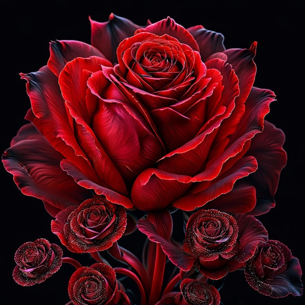 La luce spettrale illumina rose rosse di colore rosso trasparente fiore astratto arte generativa ai