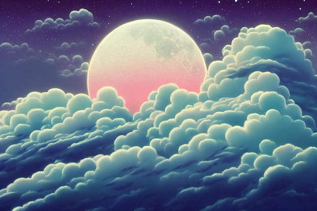 La luna avvolta tra le nuvole raffigura un'opera d'arte digitale