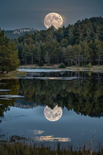 la luna che si riflette in un lago