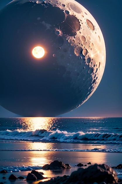 La luna è la luna sulla spiaggia.