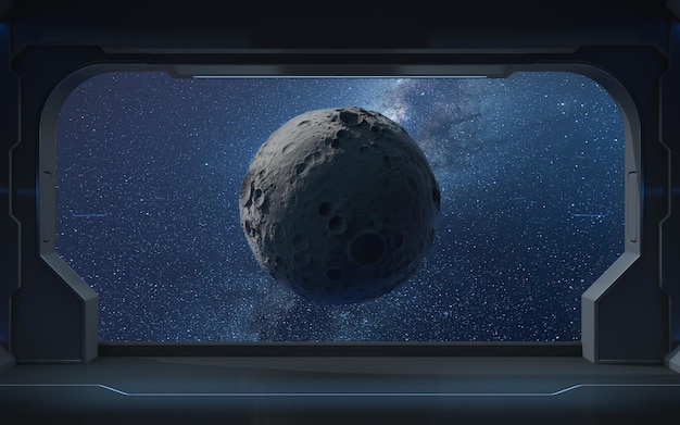 La luna e le stelle dalla vista nel rendering 3d della navicella spaziale