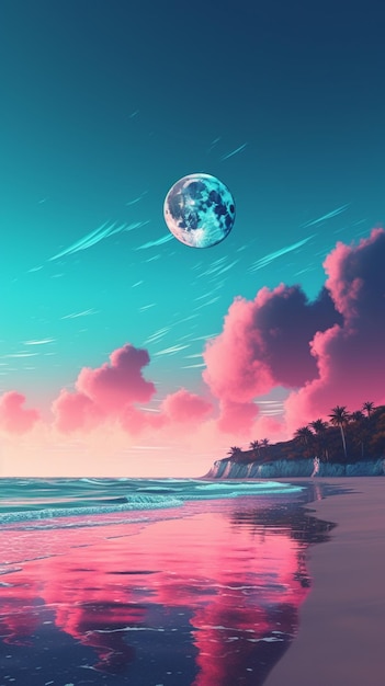 La luna è sulla spiaggia