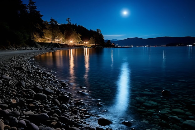 la luna splende brillantemente sull'acqua