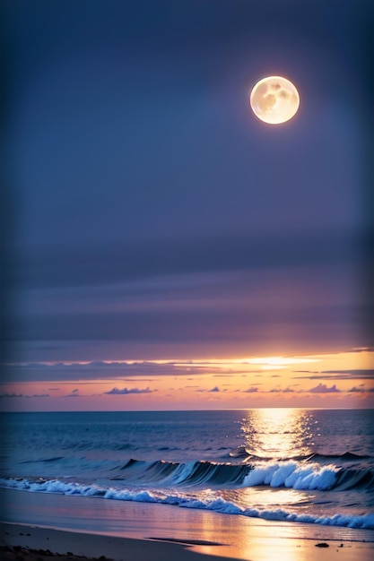 La luna splende sull'oceano.