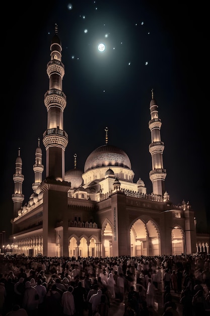 La luna splende sulla moschea.