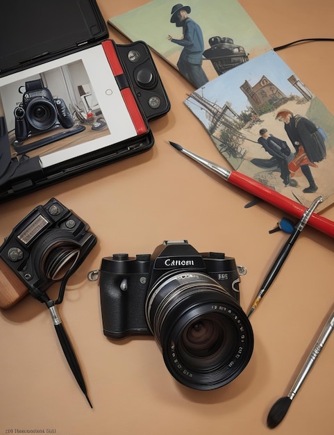 La macchina fotografica e il pennello collegano la fotografia e l'arte