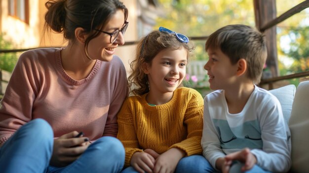 La madre che parla con i figli