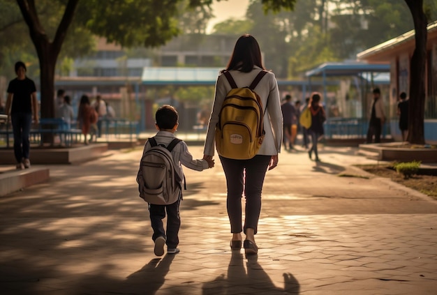 la madre va a prendere il bambino dopo la scuola