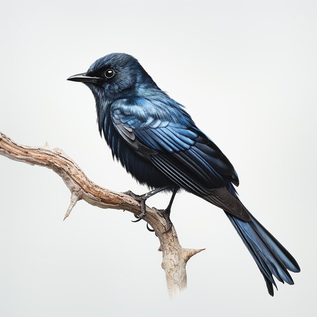 La Maestà Aviaria Drongo su uno sfondo bianco