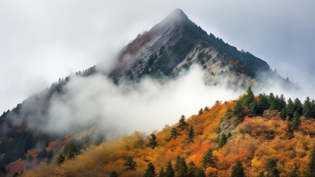 La maestosità avvolta dalla nebbia, accattivanti tonalità autunnali adornano la cima mozzafiato della montagna in 169 Splen