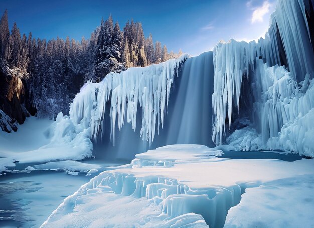 La maestosità dell'inverno Una cascata ghiacciata sotto il cielo limpido