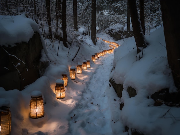 La magia del Natale in una foresta invernale