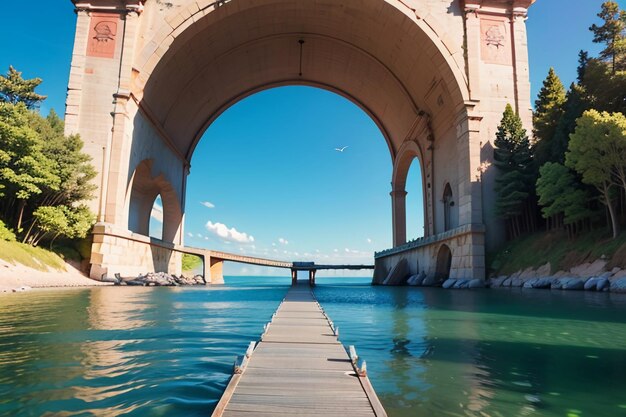 La magnifica architettura del ponte attraverso l'oceano il design del ponte in mare profondo sfondo carta da parati