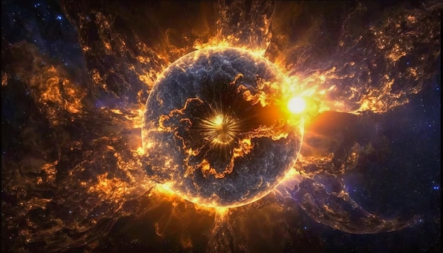 La magnificenza dell'esplosione del sole nello spazio con fuoco e bagliori IA generativa