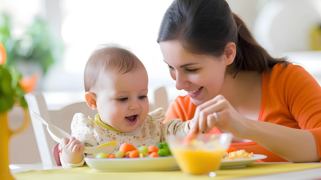 La mamma e il bambino mangiano un pasto sano