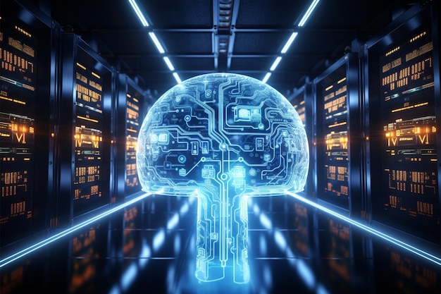 La mano cerebrale del circuito essenziale delle sale server incarna la maestria computazionale dell'intelligenza artificiale
